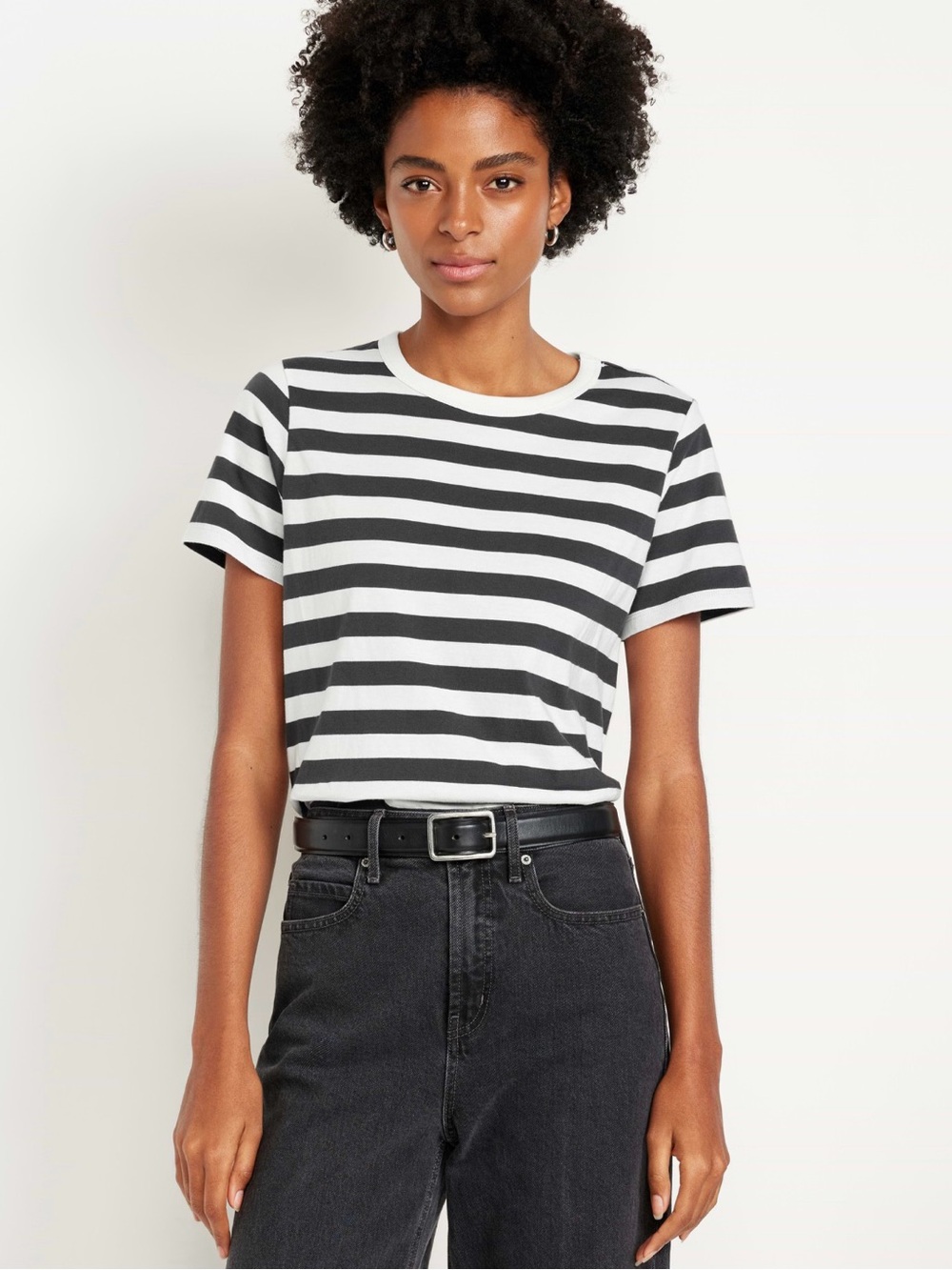 Old Navy Women’s Black & White Striped Short Sleeve Tee - Classic Crew Neck